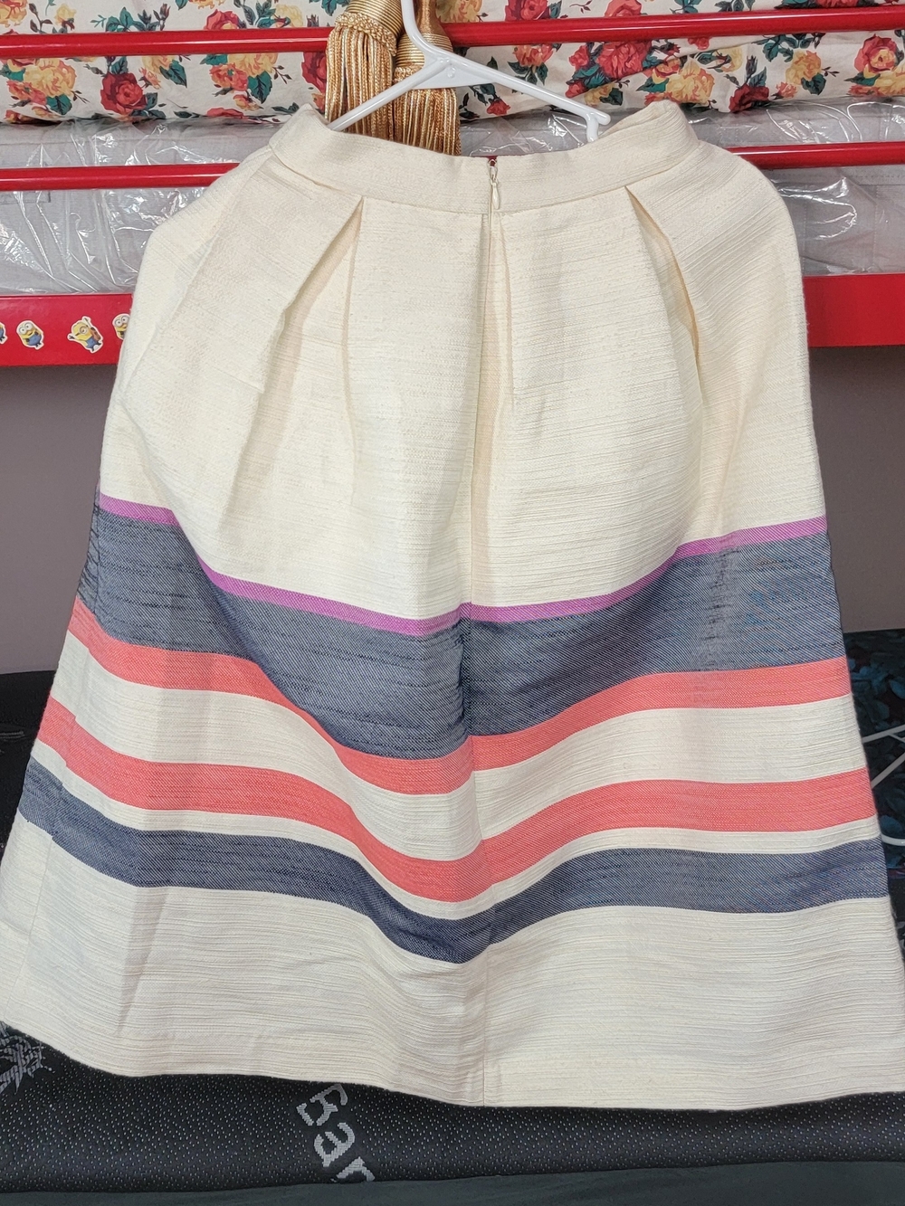 Hutch Anthropologie Varsity Striped Cream Midi Skirt with Coral - Picture 2 of 9